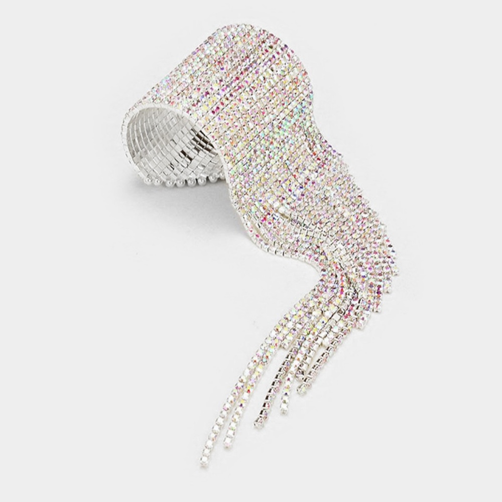 Silver Rhinestone Fringe Open Bracelet - Picture 2 of 2